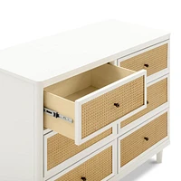 Marin with Cane 6 Drawer Assembled Dresser - Warm White and Honey Cane