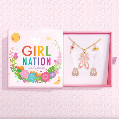 Charming Whimsy Necklace and Earring Gift Set - Ballet Shoes