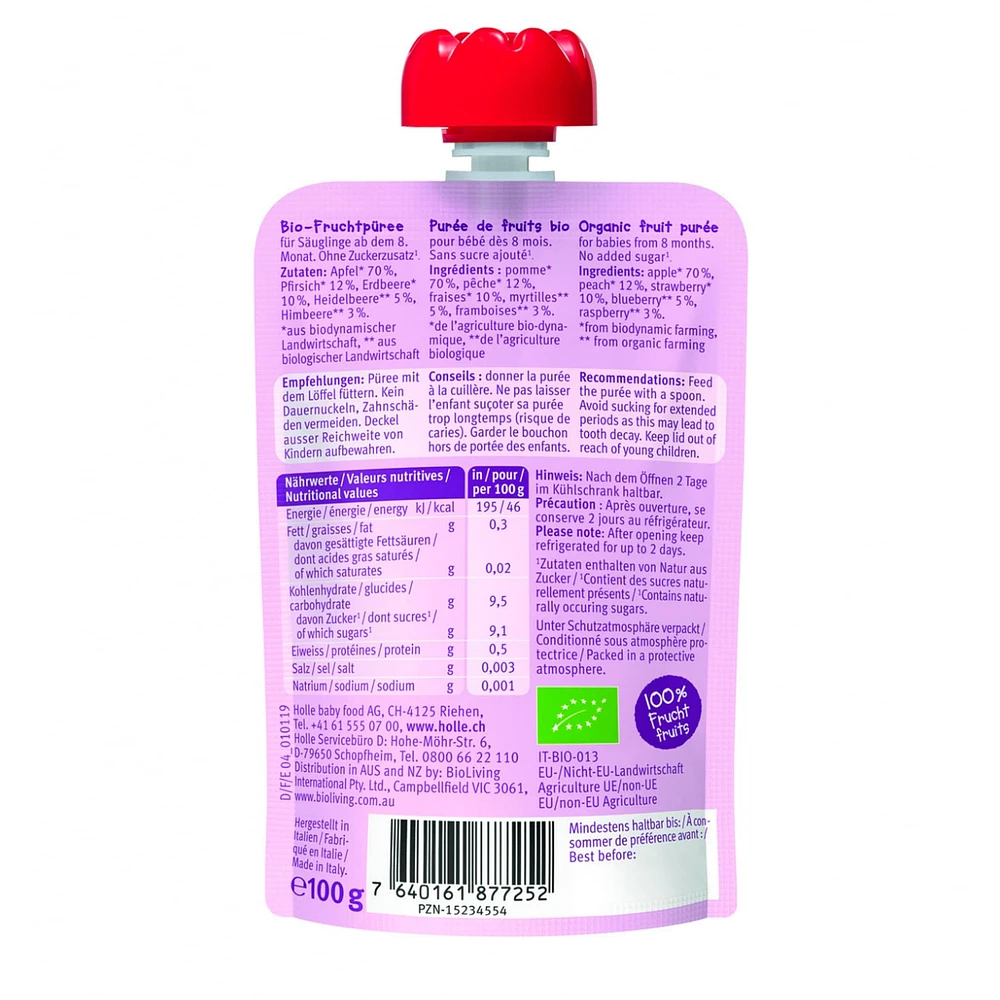 Purée Bio - Berry Puppy - Pomme, Pêche et Fruits (À partir de 8 mois)