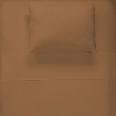 Ensemble Draps Flanelle Lit Simple - Uni Caramel