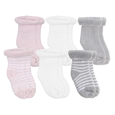 Terry Socks 6pk Pink Newborn