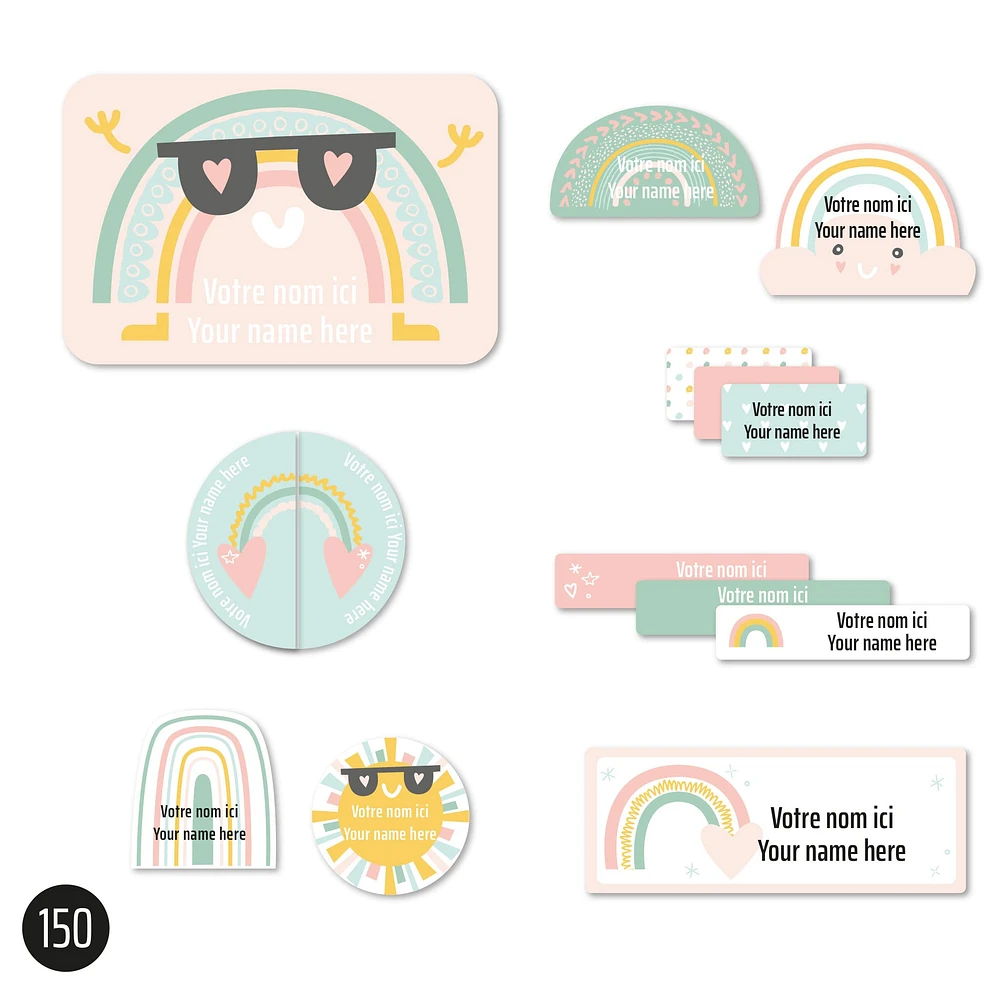Essential Name Labels - Pink Rainbows