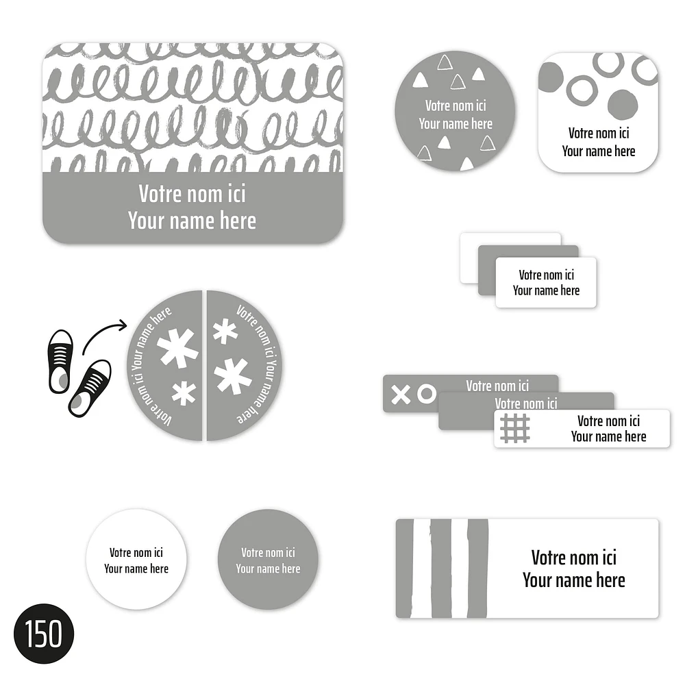 Essential Name Labels - Grey patterns