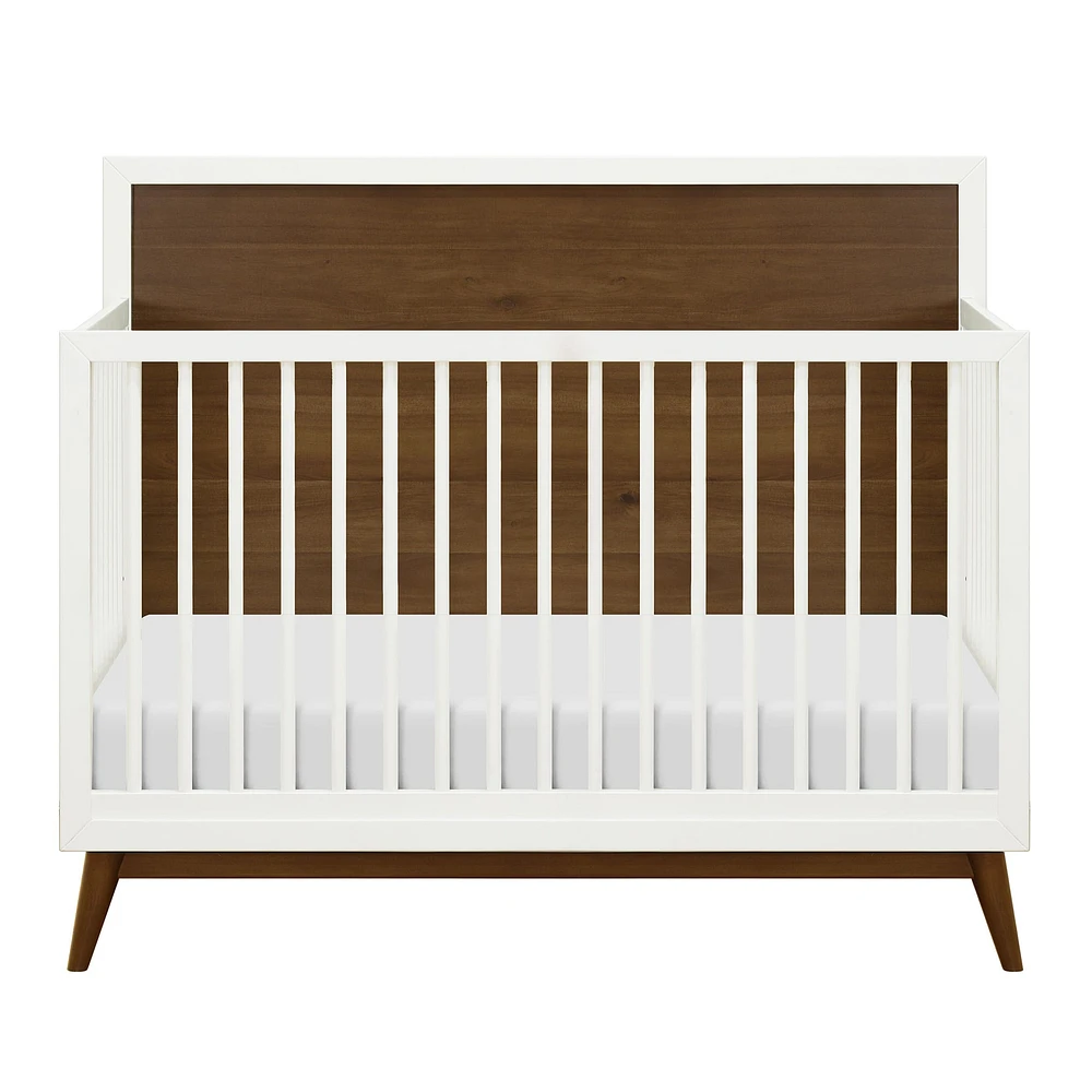 Palma Mid-Century 4-in-1 Convertible Crib with Toddler Bed Conversion - Warm White / Natural Walnut