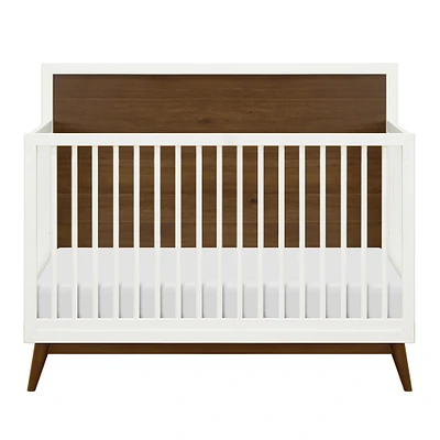 Palma Mid-Century 4-in-1 Convertible Crib with Toddler Bed Conversion - Warm White / Natural Walnut