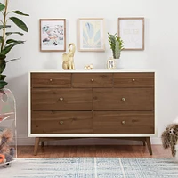 Palma 7-Drawer Double Dresser - Warm White / Natural Walnut