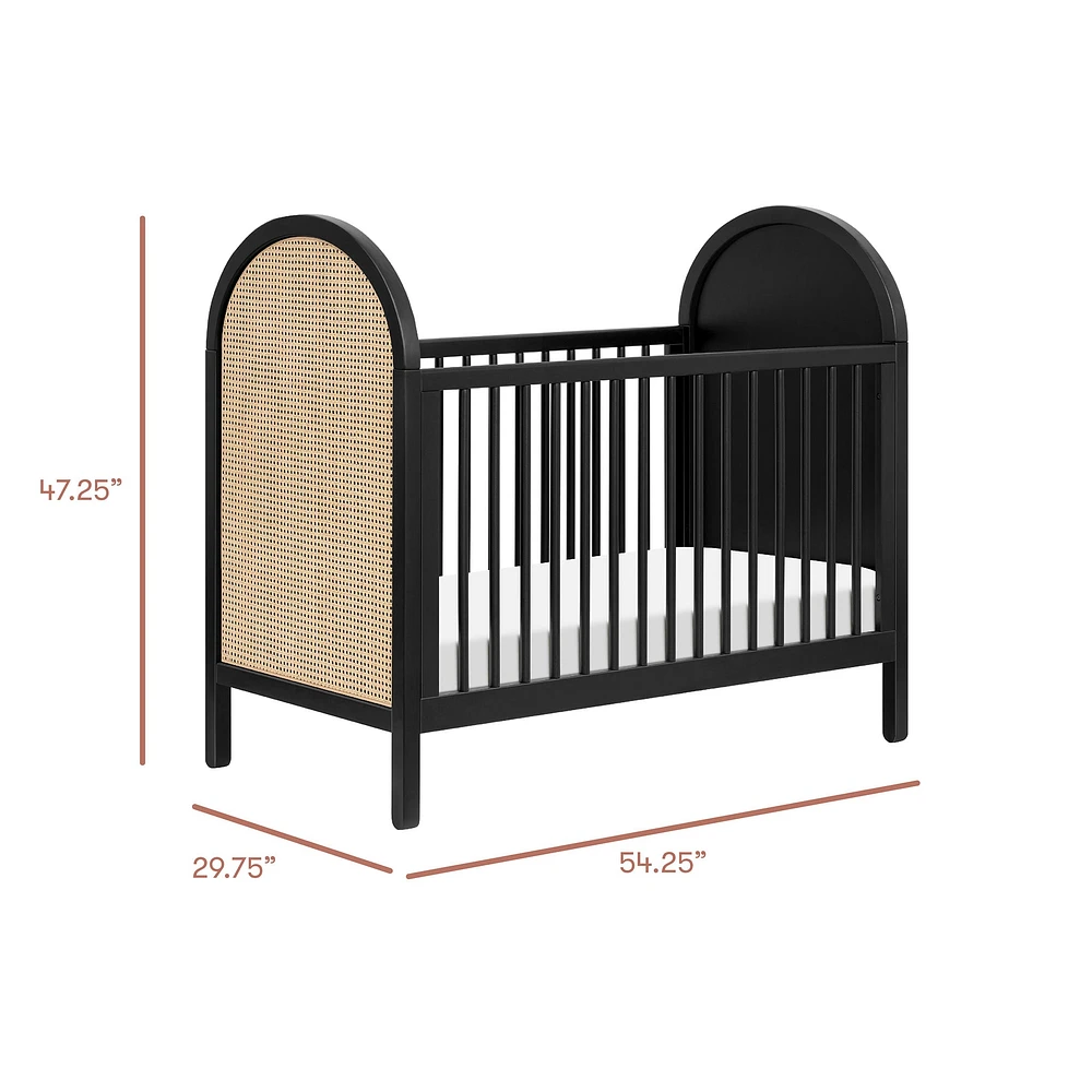 Bondi Cane 3-in-1 Convertible Crib with Toddler Bed Kit - Black / Natural Cane
