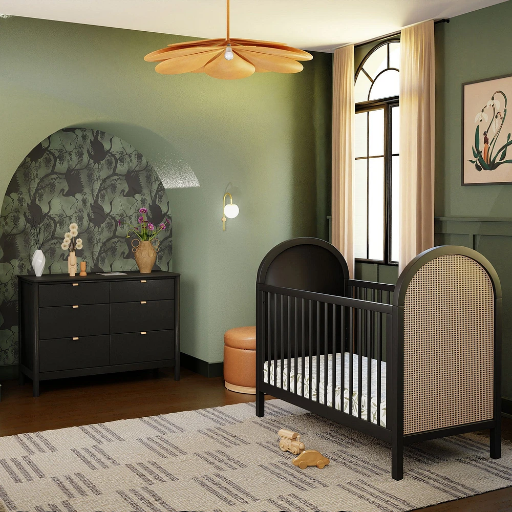 Bondi Cane 3-in-1 Convertible Crib with Toddler Bed Kit - Black / Natural Cane