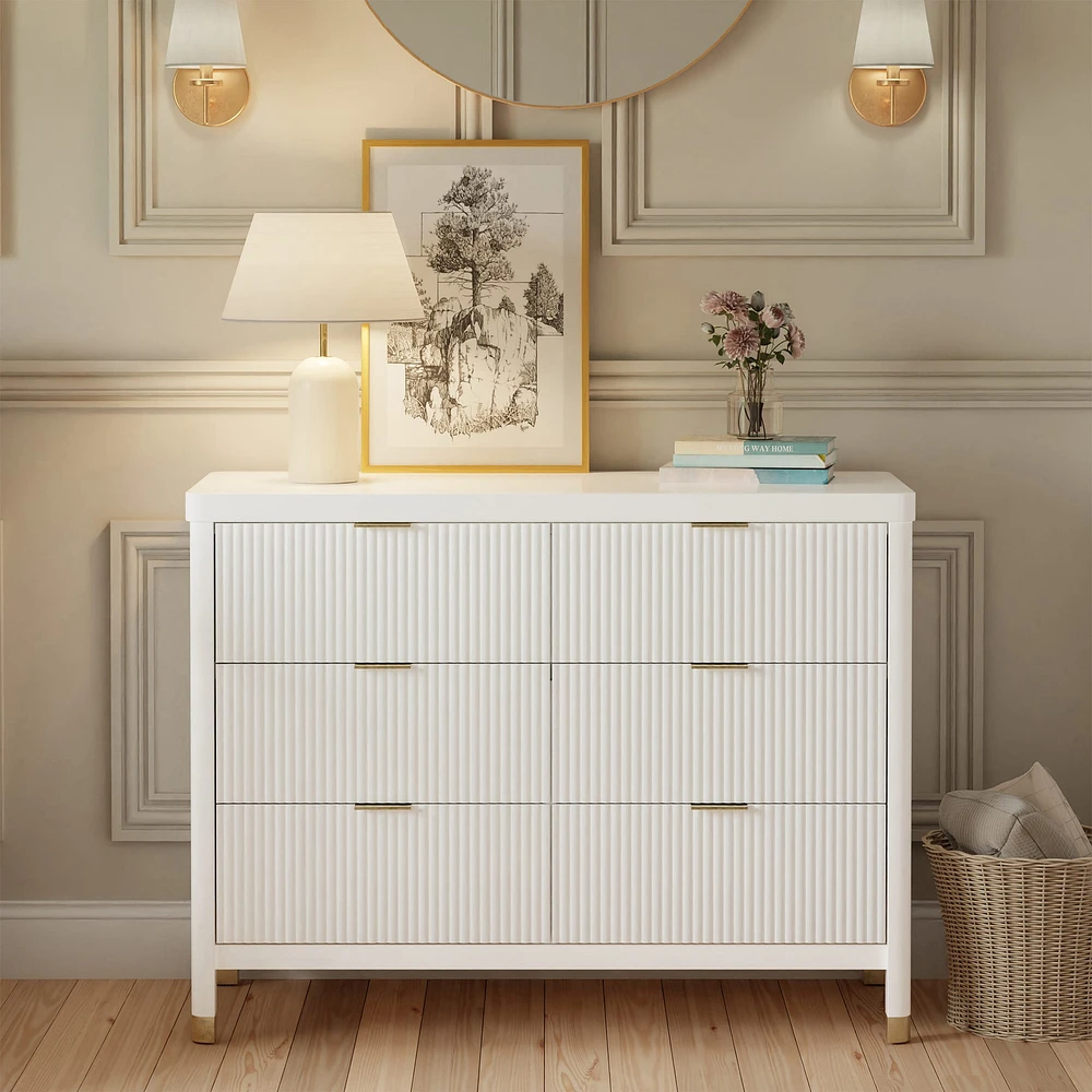 Brimsley Tambour 6-Drawer Assembled Dresser - Warm White