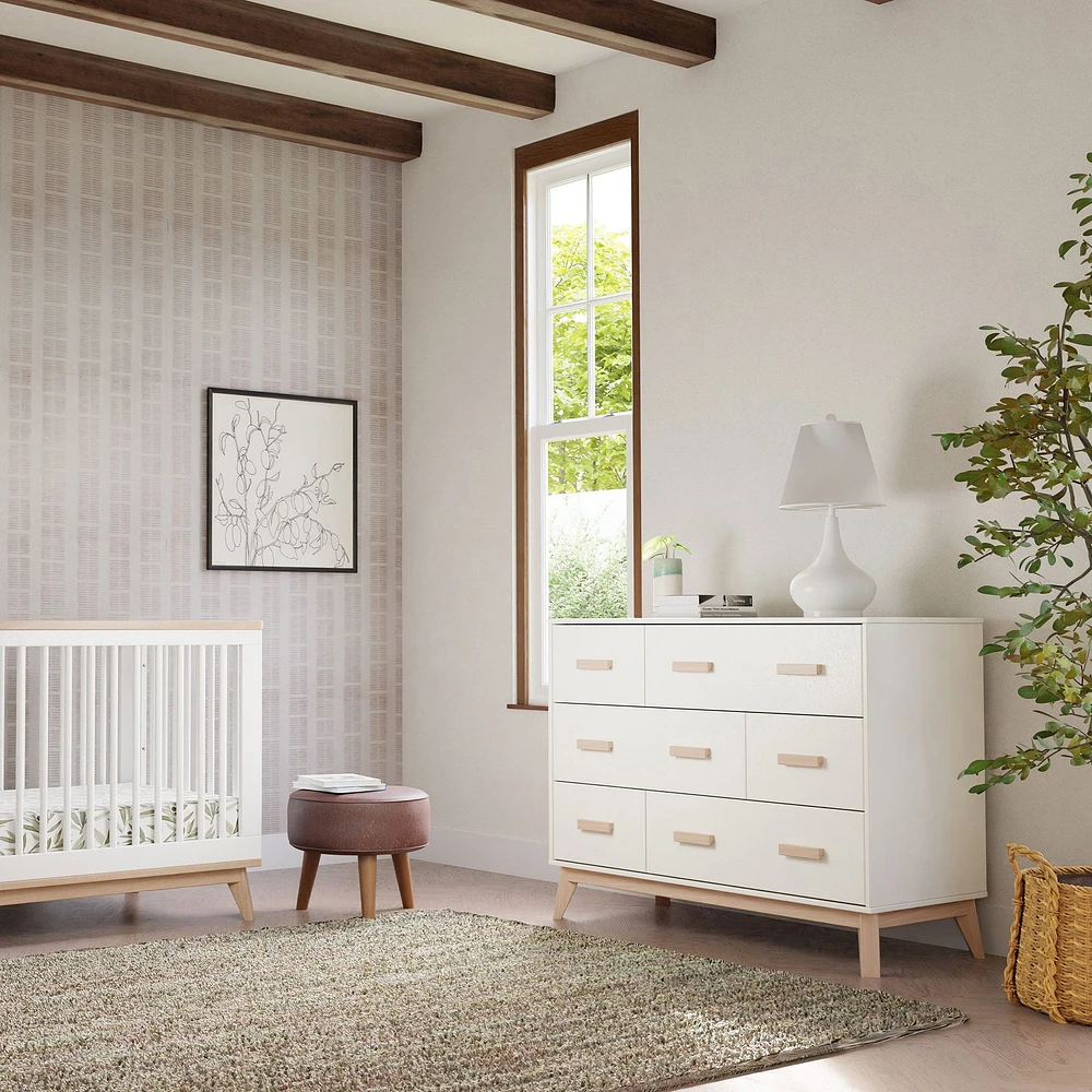 Commode 6 tiroirs Scoot - Blanc / Naturel Lavé