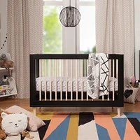 Lolly 3-in-1 Convertible Crib with Toddler Bed Conversion - Black / Washed Natural