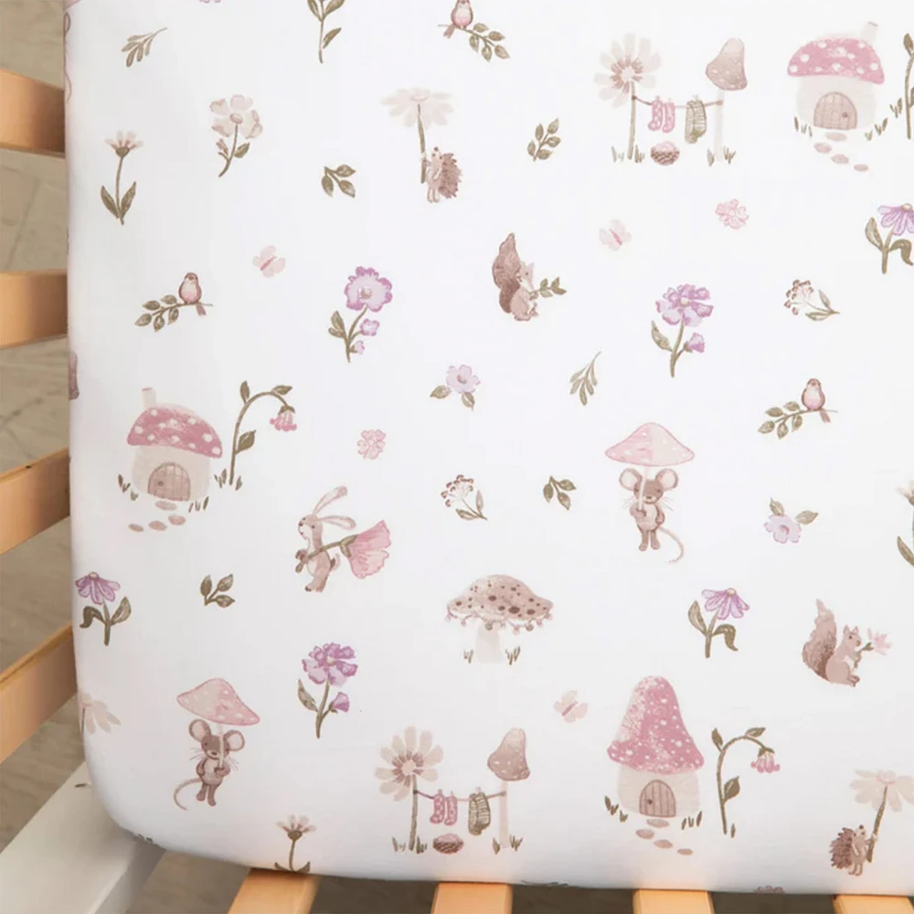 Cotton Jersey Crib Fitted Sheet - Mushroom House