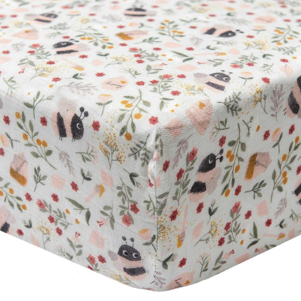 Bamboo Muslin Fitted Crib Sheet - Bumble Bees