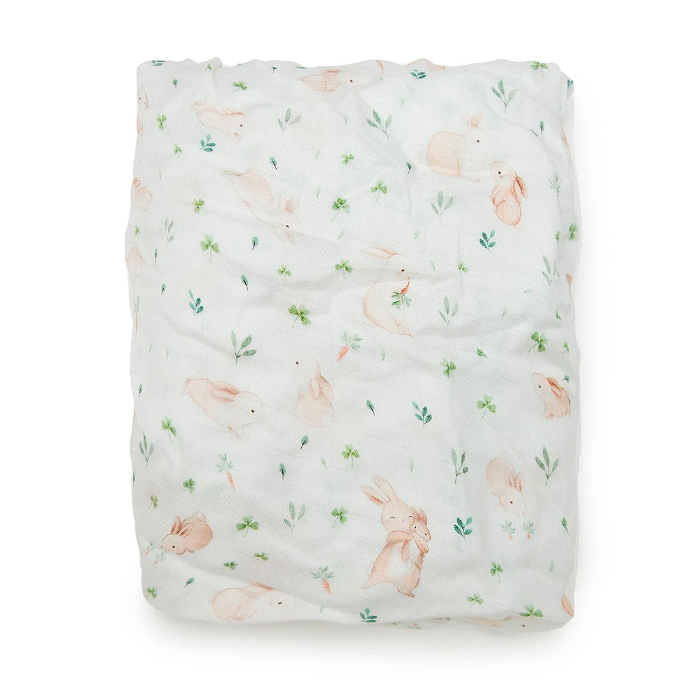 Bamboo Muslin Fitted Crib Sheet - Bunny Meadow
