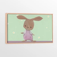 Toile avec Cadre en Bois Naturel - Lapin en salopette