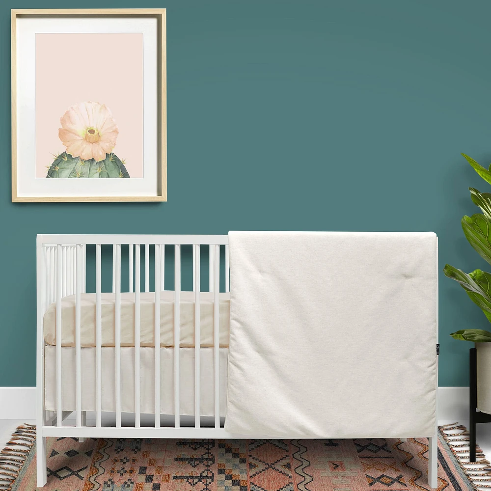 3-Piece Crib Bedding Set - Beige Linen Look