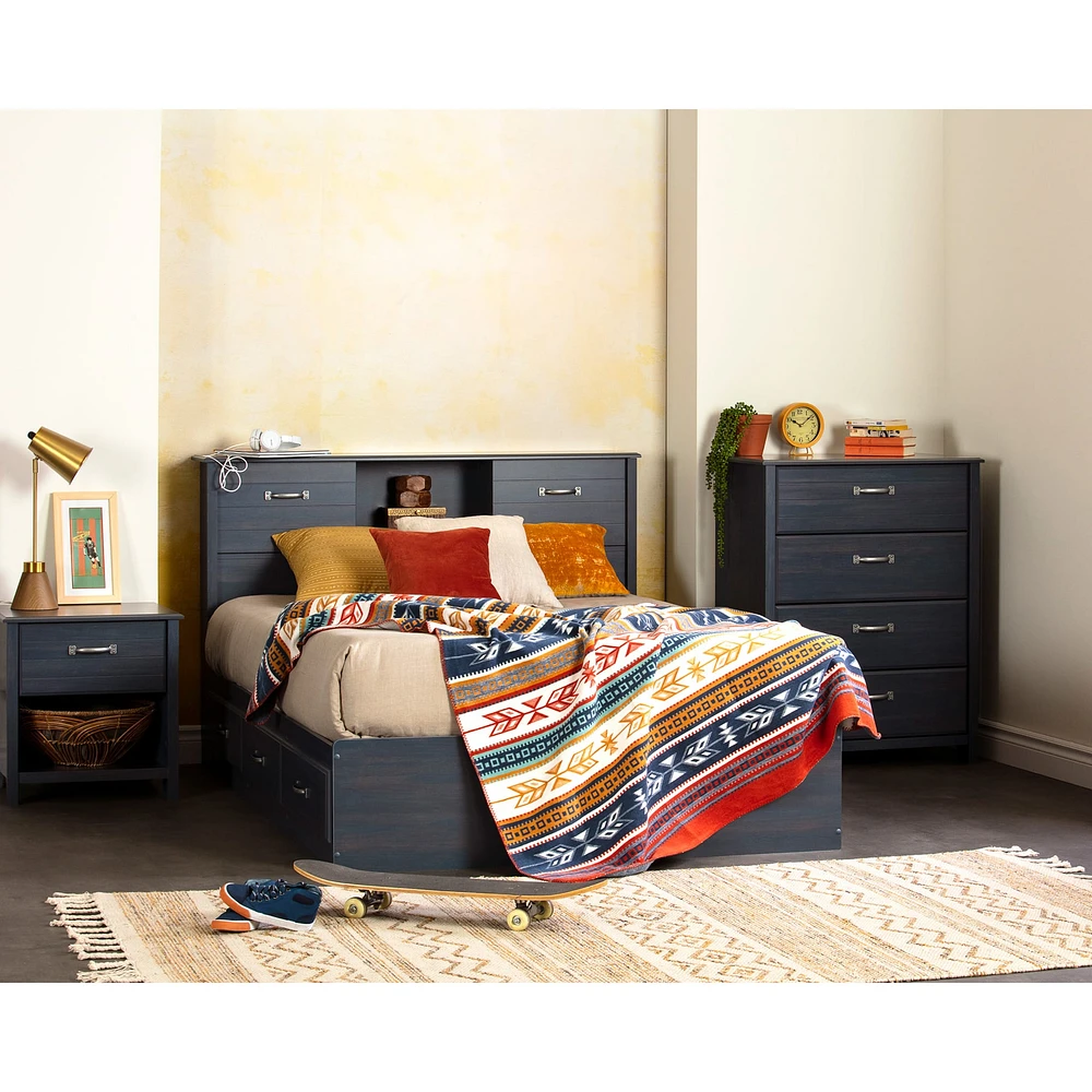 Bookcase Double Headboard with Doors - Ulysses Blueberry