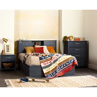 Bookcase Double Headboard with Doors - Ulysses Blueberry