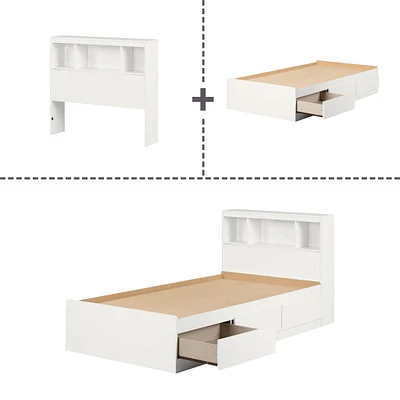Twin Mates Bed With Bookcase Headboard Set - Reevo Pure White