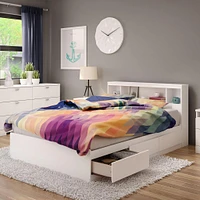 Double Mates Bed With Bookcase Headboard Set - Reevo Pure White