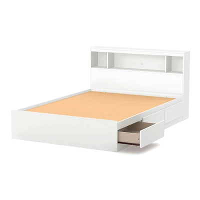 Double Mates Bed With Bookcase Headboard Set - Reevo Pure White