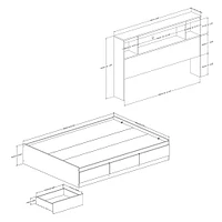 Double Mates Bed With Bookcase Headboard Set - Reevo Pure White