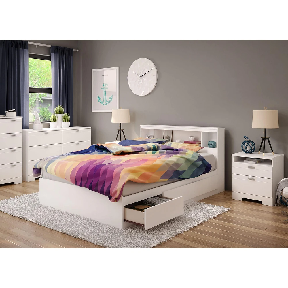 Double Mates Bed With Bookcase Headboard Set - Reevo Pure White