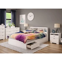 Double Mates Bed With Bookcase Headboard Set - Reevo Pure White