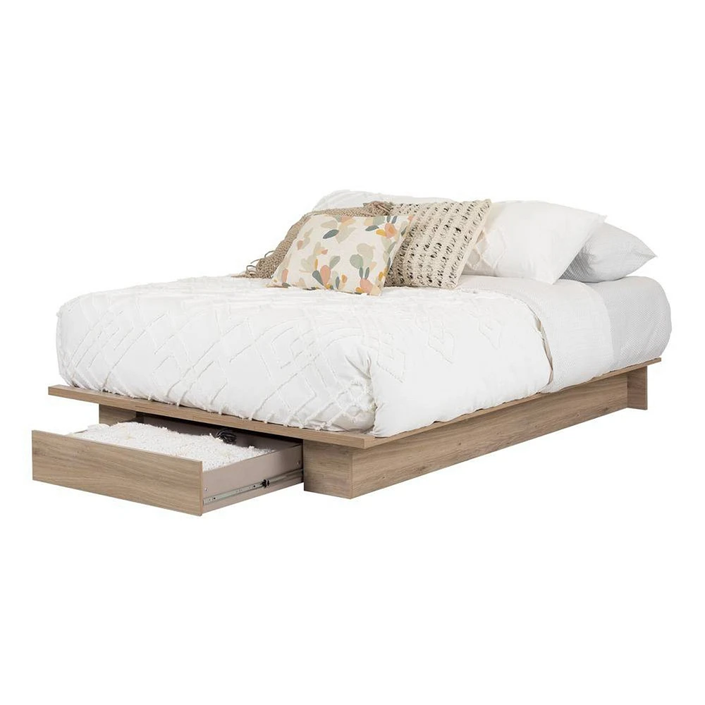Primo Platform Double/Queen Bed with Drawer - Rustic Oak
