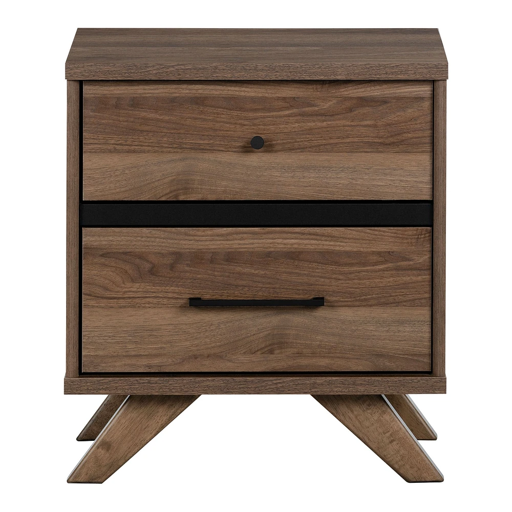 Table de Chevet 2 Tiroirs - Flam Noyer Naturel et Noir mat