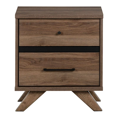2-Drawer Nightstand - Flam Natural Walnut and Matte Black