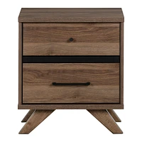 Table de Chevet 2 Tiroirs - Flam Noyer Naturel et Noir mat