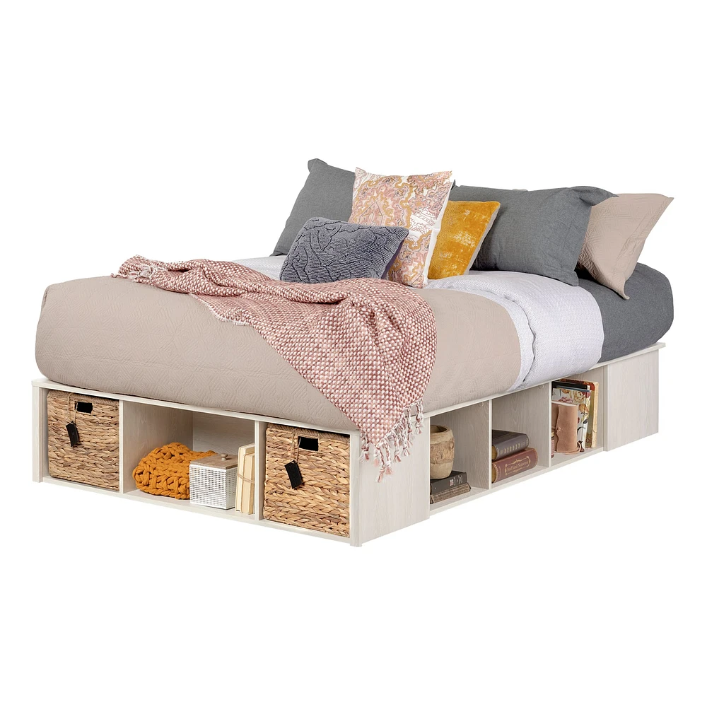 Lit Double avec Paniers de Rangement - Avilla Chêne hivernal