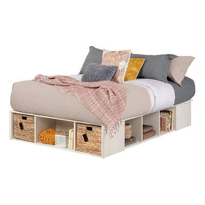 Lit Double avec Paniers de Rangement - Avilla Chêne hivernal
