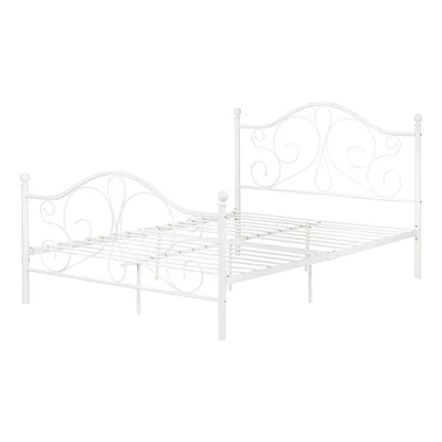 Lit Double Plateforme avec Pied et Tête de Lit en Métal Summer Breeze - Blanc