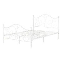 Lit Double Plateforme avec Pied et Tête de Lit en Métal Summer Breeze - Blanc