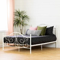 Lit Double Plateforme avec Pied et Tête de Lit en Métal Summer Breeze - Blanc