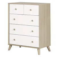 Commode 5 Tiroirs Yodi - Orme Naturel et Blanc Solide