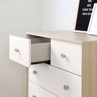 Commode 5 Tiroirs Yodi - Orme Naturel et Blanc Solide