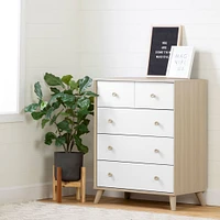 Commode 5 Tiroirs Yodi - Orme Naturel et Blanc Solide