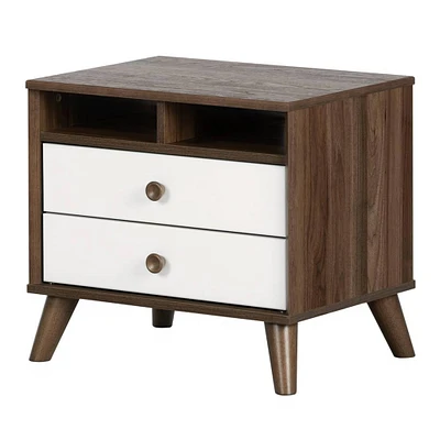 Table de Nuit Yodi - Noyer Naturel / Blanc