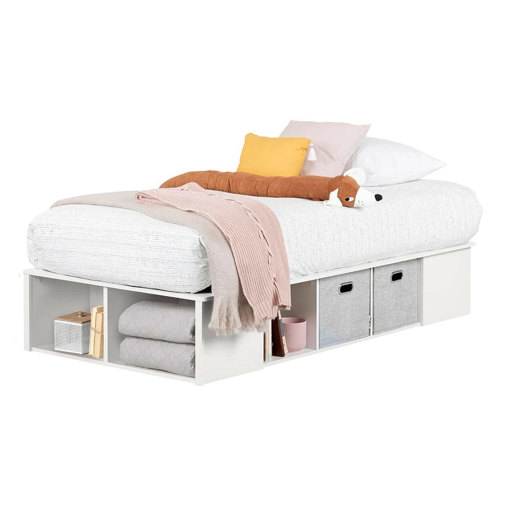 Lit Plateforme Simple avec Paniers Flexible - Blanc Solide