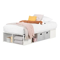 Lit Plateforme Simple avec Paniers Flexible - Blanc Solide