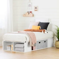 Lit Plateforme Simple avec Paniers Flexible - Blanc Solide