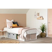Lit Plateforme Simple avec Paniers Flexible - Blanc Solide