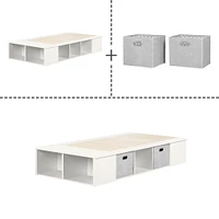 Lit Plateforme Simple avec Paniers Flexible - Blanc Solide