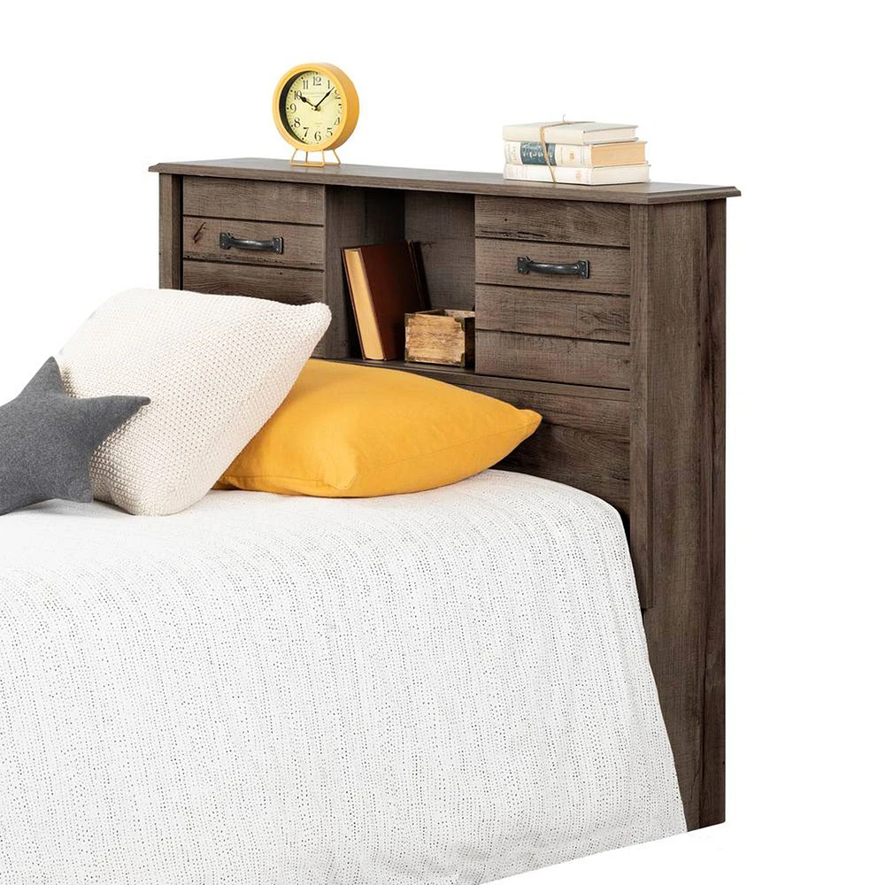 Twin Bed Bookcase Headboard with Sliding Doors Asten - Fall Oak
