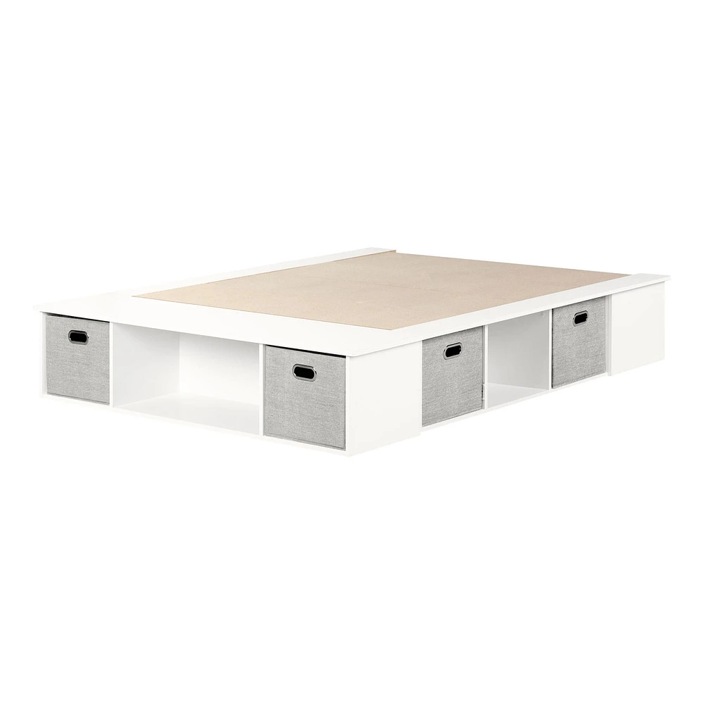 Queen Bed with Storage and Baskets - Flexible Pure White