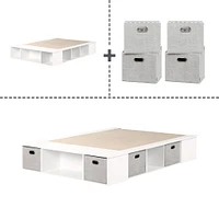 Queen Bed with Storage and Baskets - Flexible Pure White