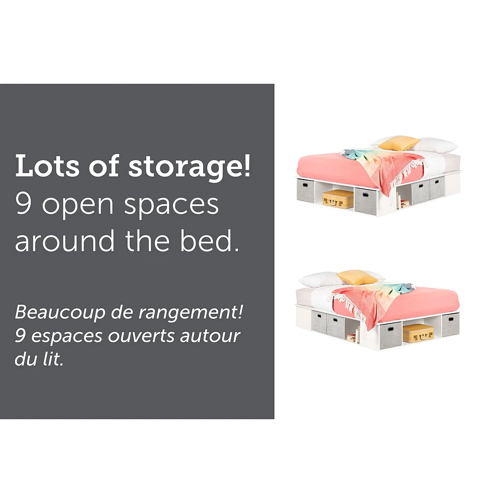 Queen Bed with Storage and Baskets - Flexible Pure White